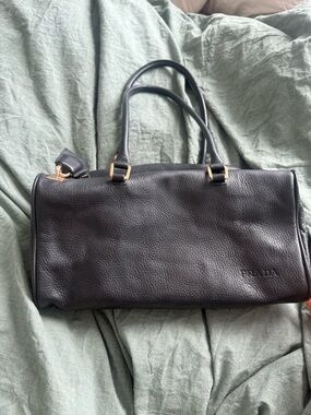 Prada Black Pebbled Leather Vitello Daino Mini Boston Bag